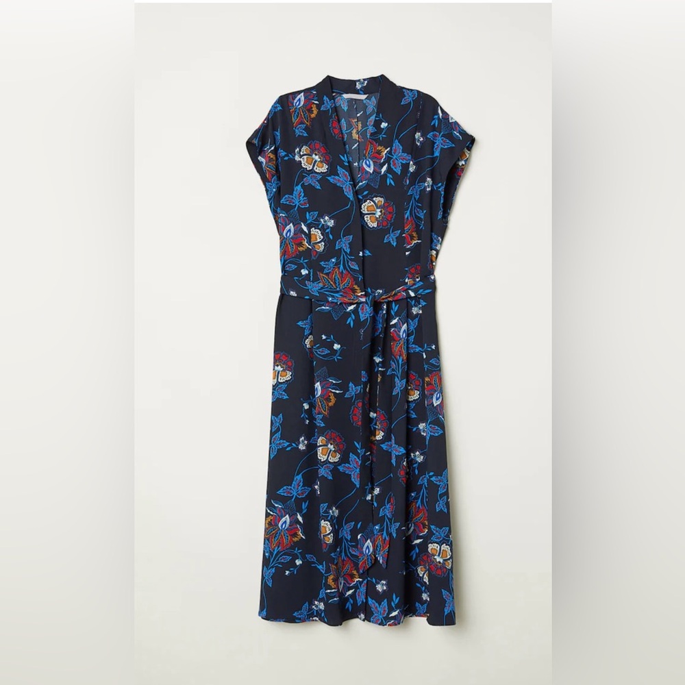 H&M Navy Floral Patterned Midi Dress